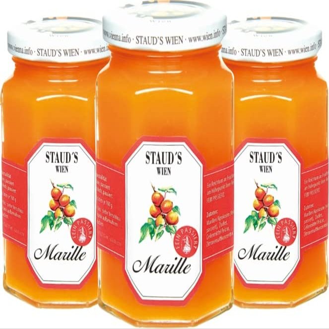 Apricot Jam 3x250g (26.46 Oz) - 70% Apricots - Perfect for snacking and cooking, STAUDS Wien/Austria