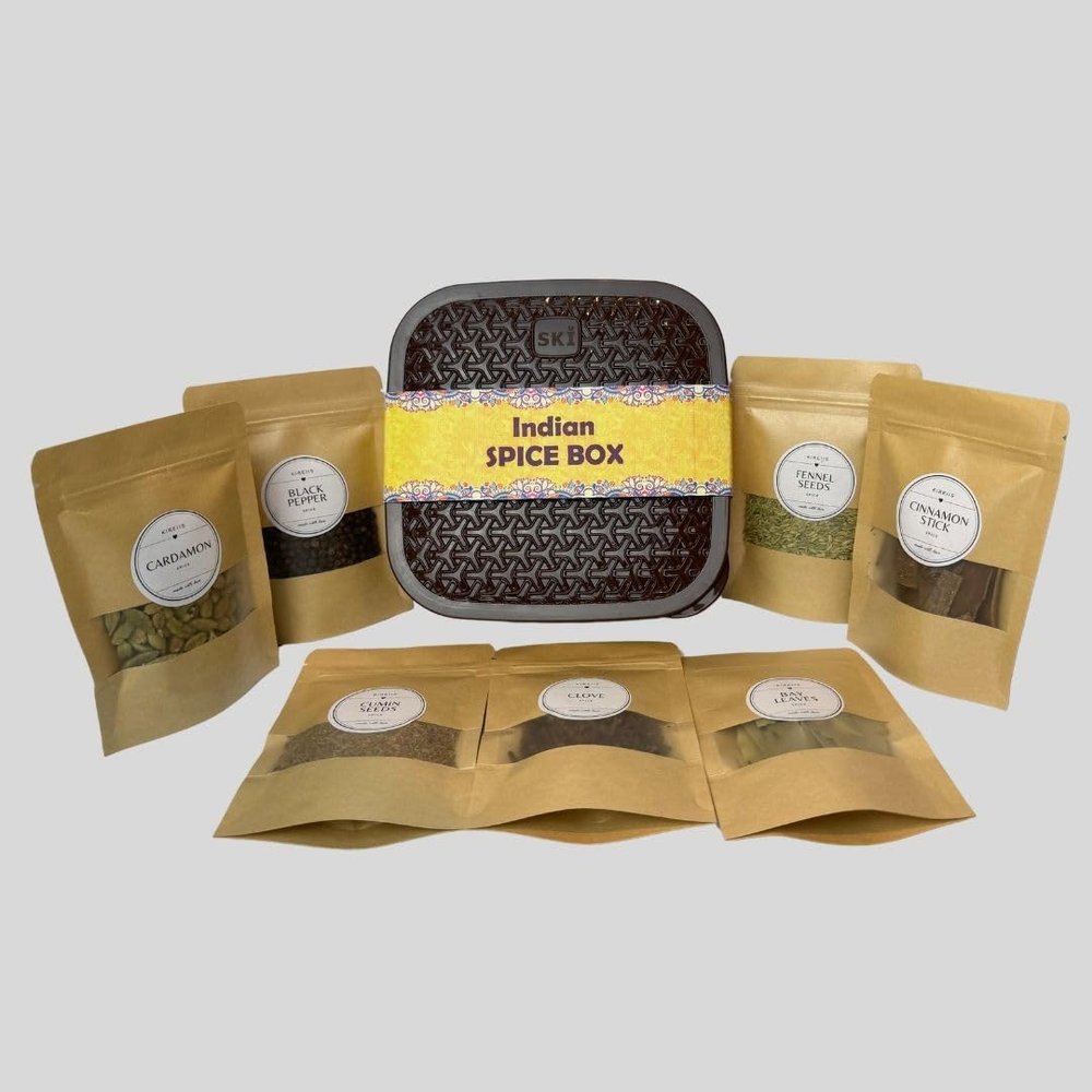 Indian Spice Collection, Spice Box with 7 Cooking Spices and Spice serving spoon - Perfect for Gifting