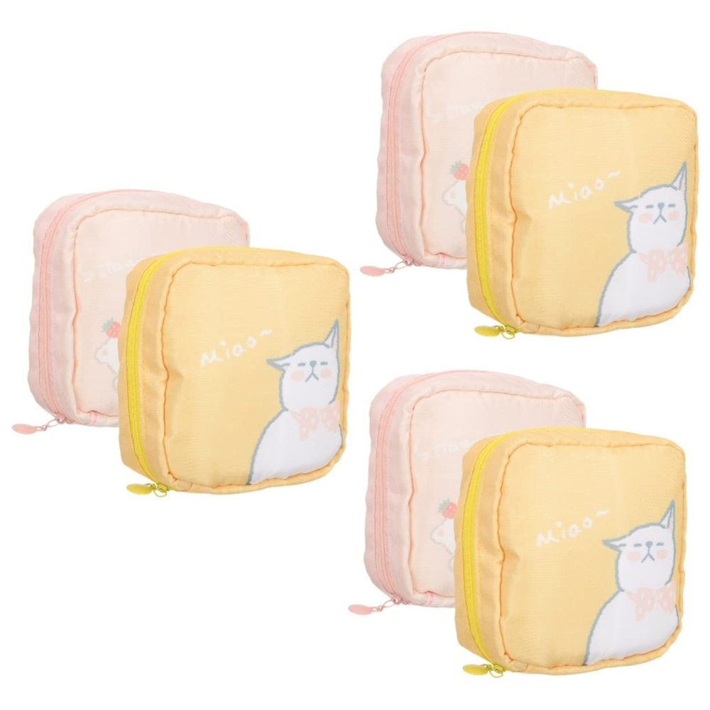 GLEAVI 6pcs Sanitary Napkin Storage Organizer Bag Washable Period Pouch for Feminine Products Large Handles for Tampon Organizer and Sanitary Pad Pouch