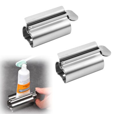 2 Pieces Toothpaste Squeezer, Stainless Steel Tube Squeezer Rolling Toothpaste Dispenser, Toothpaste Roller Squeezer Saves Toothpaste and Creams, Toothpaste Holder for Bathroom