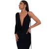 AIBEARTY Sexy Backless Dresses for Women Lace Up Spaghetti Strap Draped Maxi Dress Women Summer Dress Cocktail Party Dresses, Black(long Sleeve), S view 3