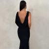 AIBEARTY Sexy Backless Dresses for Women Lace Up Spaghetti Strap Draped Maxi Dress Women Summer Dress Cocktail Party Dresses, Black(long Sleeve), S view 4
