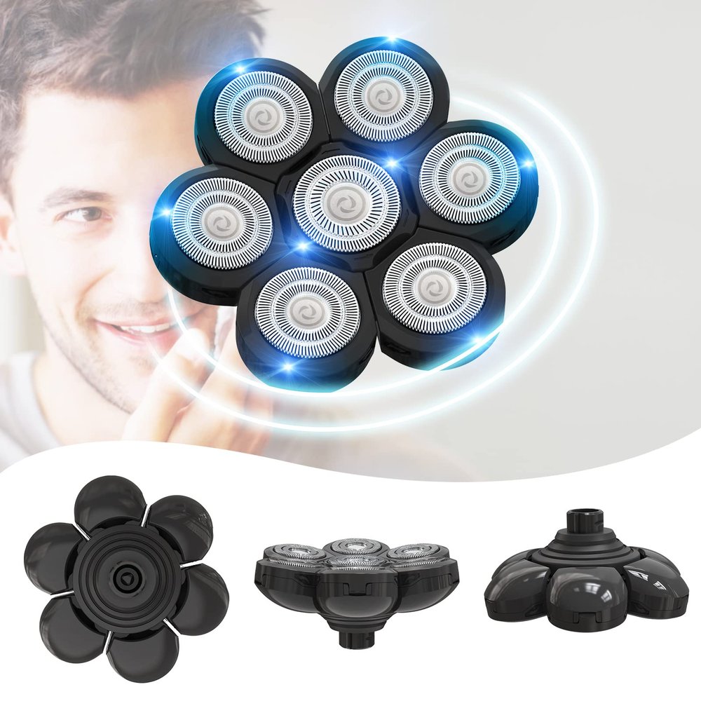 7 Head Electric Shaver Heads, Waterproof Replacement Heads Electric Razor Shaver Head for Men, Wet and Dry Shaver Blade Heads, Black