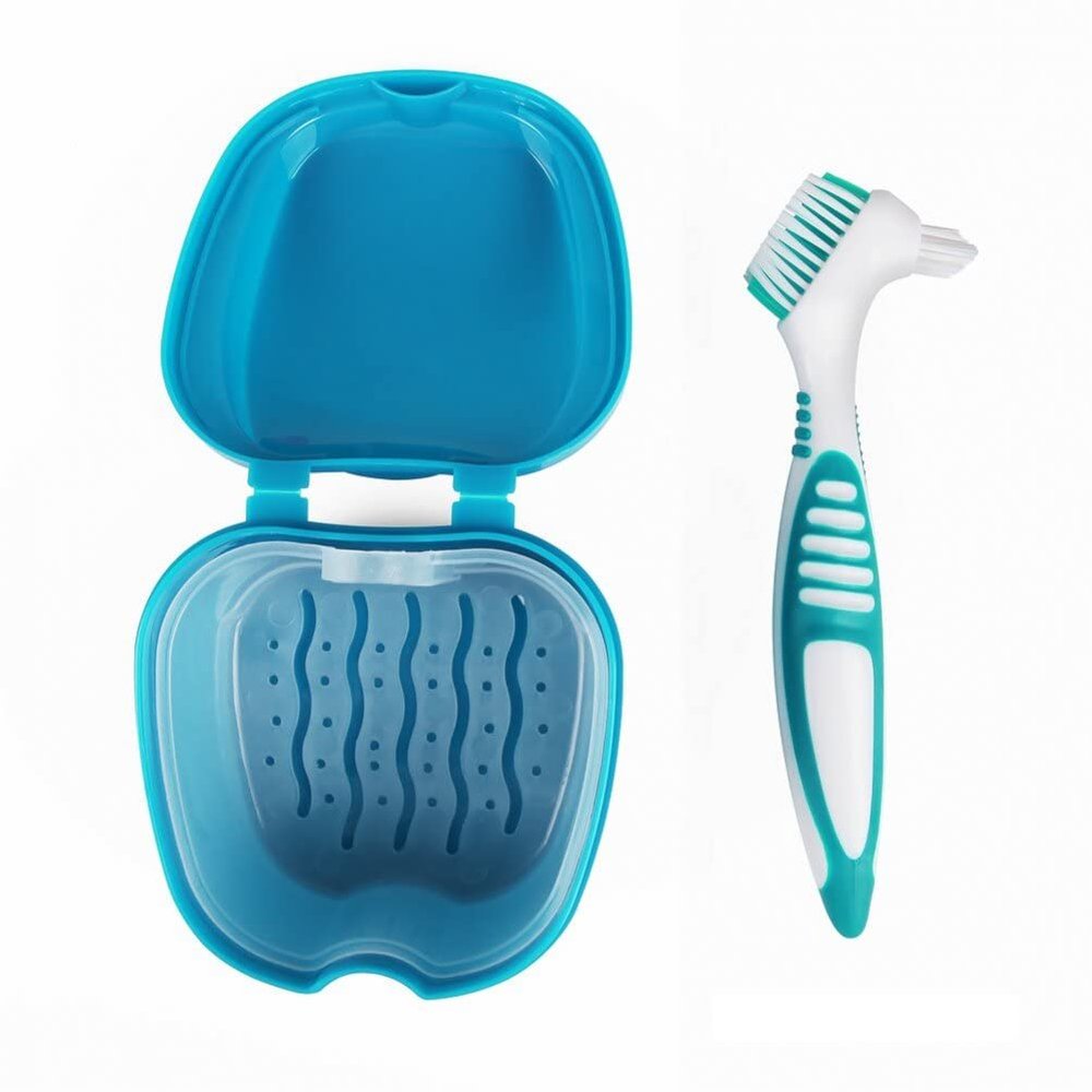 Wudaizhi Denture Bath Box Organizer Dental False Teeth Storage Box with Hanging Net Container Cleaning Teeth Cases Artificial Tooth Boxes