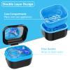 BVN Denture Bath Case with Mirror - Professional Soaking Container for Retainers, Mouth Guards & Aligners - Portable False Teeth Cleaning Box, Black view 3