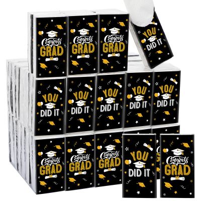 Thenshop 100 Pack Graduation Pocket Tissues Congrats Grad Facial Tissues Small Size Individual Travel Tissue 3 Ply Paper Facial Tissues for Guests Travelling Celebrating Graduation Party (Black)