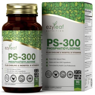 Ezyleaf Phosphatidylserine PS-300 with Choline Bitartrate & Myo-Inositol | 90 High Strength Capsules - 300mg Serving | Phosphatidyl Serine, Choline Supplement | Non-GMO & Gluten Free, UK ISO Certified