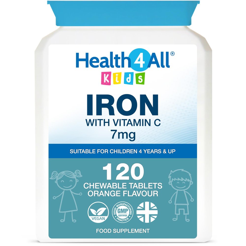 Health4All Kids Iron 120 Chewable Tablets 4 Months Supply, Vegan Sugar-Free Iron Supplement for Children 4+ Supports Learning, Growth & Immune System, Natural Orange Flavour, Made in UK (not Gummies)