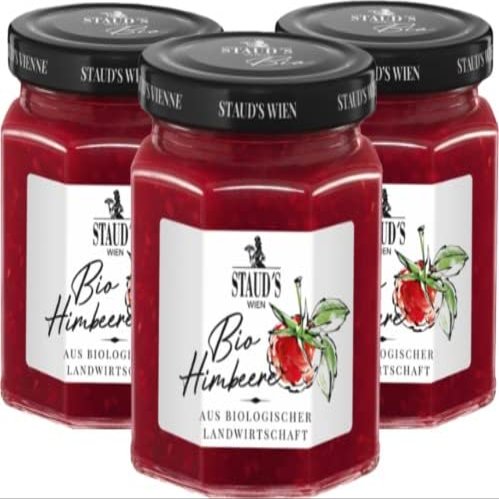 BIO Raspberry Jam 3x250g (26.45 Oz) - 70% Raspberries, STAUDS Wien/Austria