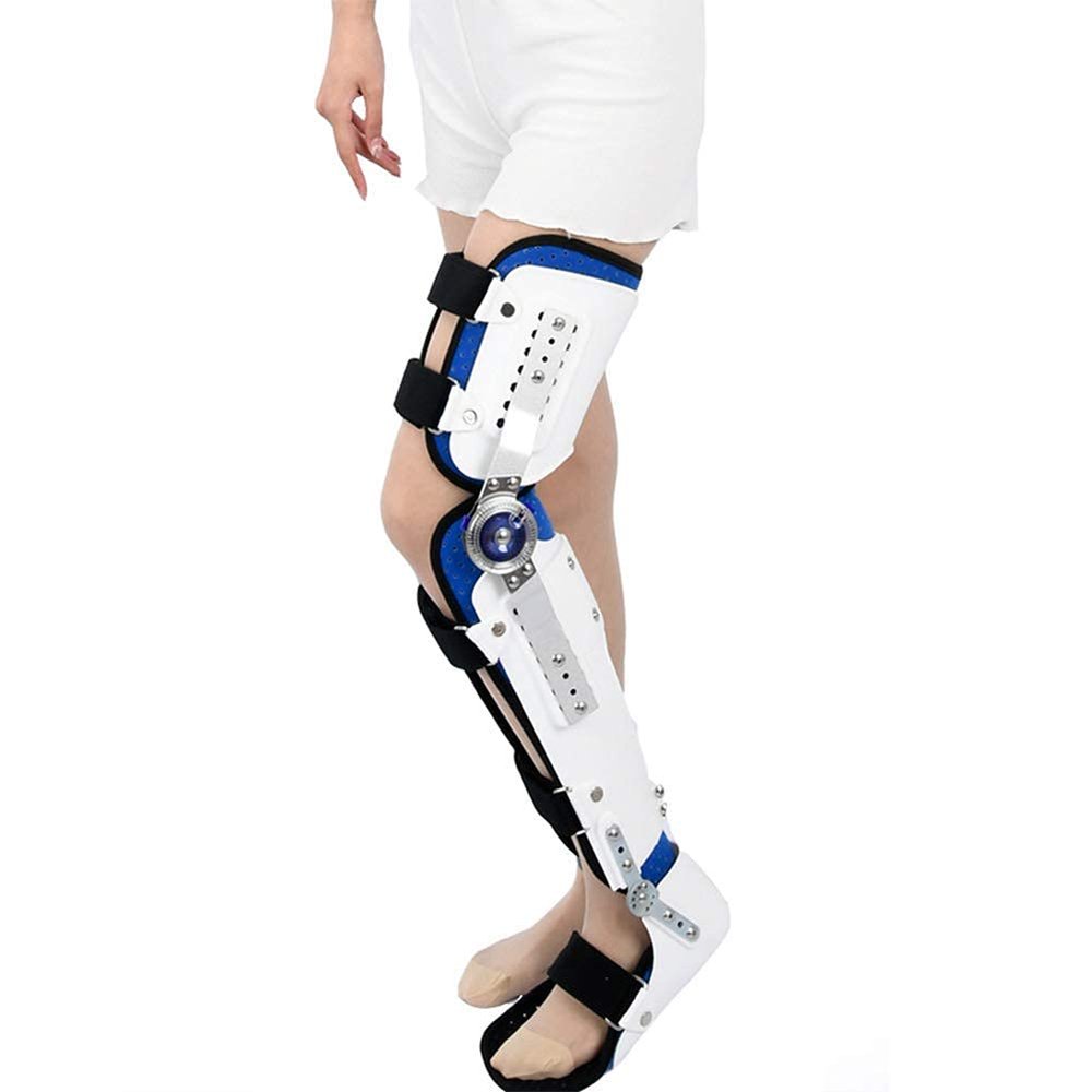 Hinged Knee Foot Support Brace, Breathable Adjustable Knee Ankle Orthopedic Support Stabilizer Full Leg Stabilizer Knee Orthosis Splint