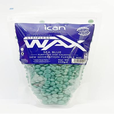 Ican London Professional Hard Wax Beads,Stripless Depilatory Waxing Pellets Solid Beans No Strip Needed, Pain Free Hair Removal Wax For Full Body (Sea Blue, 250g)