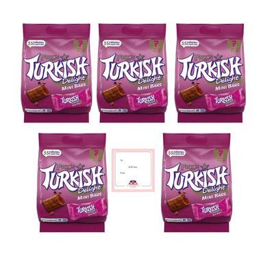 Fry's Turkish Delight Mini Chocolate Bars 105g Pack of 5 - Each pack contains 7 Frys Turkish Delight Mini Bars - Total of 35 Turkish Delight Mini Bars by TGBK - Turkish Delight Gift Box