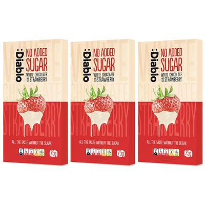 Diablo No Added Sugar White Chocolate with Strawberry No Added Sugar Chocolate Bar Sweetened with Stevia, Gluten Free, Ideal for Any Occasion, Birthdays, Valentines, or Gift Hampers, 75g (Pack of 3)