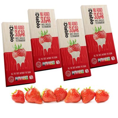Diablo No Added Sugar White Chocolate with Strawberry  No Added Sugar Chocolate Bar Sweetened with Stevia, Gluten Free, Ideal for Any Occasion, Birthdays, Valentines, or Gift Hampers, 75g (Pack of 4)