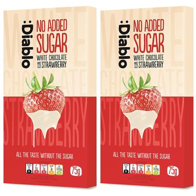 Diablo No Added Sugar White Chocolate with Strawberry  No Added Sugar Chocolate Bar Sweetened with Stevia, Gluten Free, Ideal for Any Occasion, Birthdays, Valentines, or Gift Hampers, 75g (Pack of 2)
