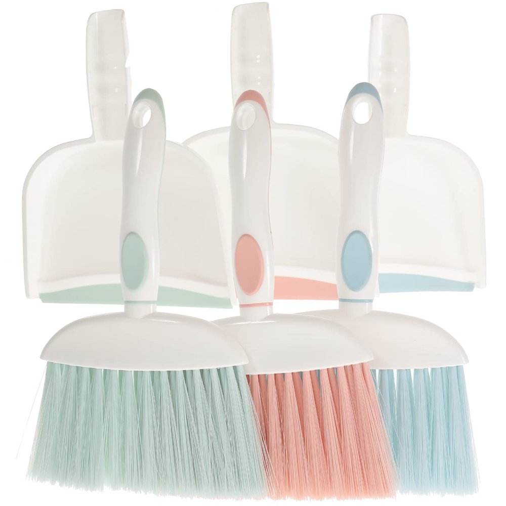 Zerodeko 3 Sets Cleaning Kit Mini Broom and Dustpan Indoor Broom Dustpan Brush for Home Use Cleaning Brush for Tidy Living