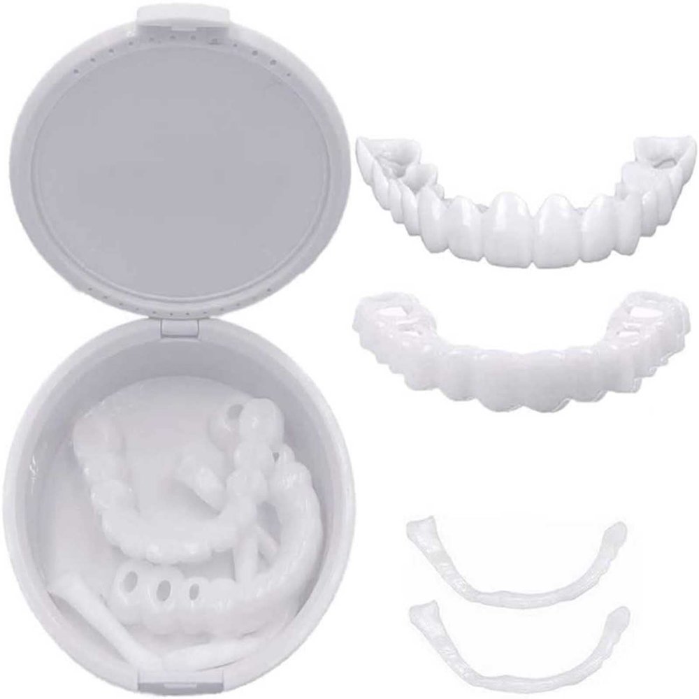 2 Pairs Instant Veneers Dentures, Cosmetic Teeth Clip in Veneers Teeth for Upper and Lower, Temporary False Teeth, Veneers Teeth for Men Women Adult