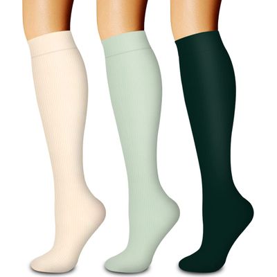 Laite Hebe 3 Pack Medical Compression Sock-Compression Sock for Women and Men-Best for Running,Nursing,Sports, 17-beige/Light Green/Dark Green, L-XL