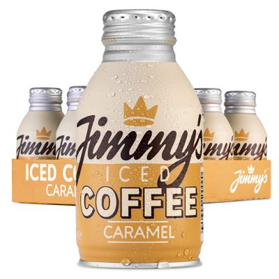 Jimmy's Iced Coffee Caramel BottleCan Multipack (12 x 275 ml) Refreshing, Ready to Drink Rainforest Alliance Arabica Chilled Coffee Energy Drink