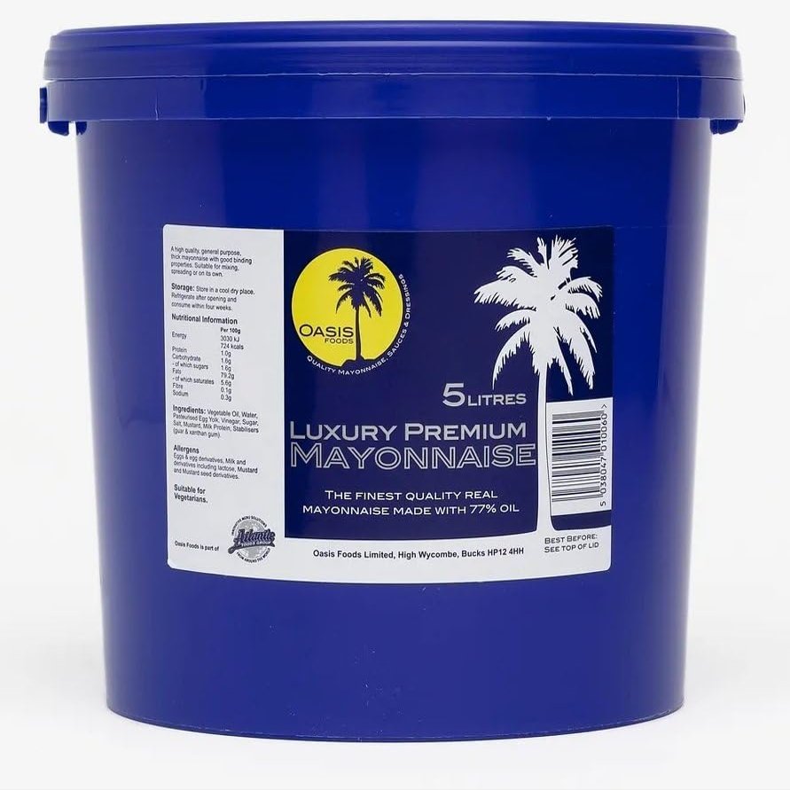 Oasis Luxury Premium Mayonnaise 5 Litres Made with Free Range Eggs & 75% Rapeseed Oil Gluten Free, Lactose Free, Suitable for Vegetarians Catering Size Bulk Tub