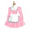 Maid Dress Role Play Lace French Mini Dress Long Sleeve High Neck PVC Dress with Apron,Light Pink,L view 1