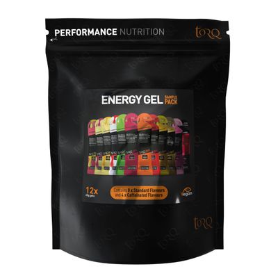 TORQ Running Gels with Caffeine & Electrolytes - 2:1 Maltodextrin: Fructose for Endurance Sports & Optimal Performance | Energy Gels for Running, Cycling & Sport - 89mg Guarana | 12 Pack Sample Box