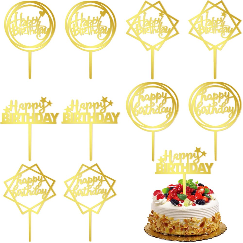 20 PCS Happy Birthday Cake Topper Double-Sided Acrylic Cake Toppers Picks Glitter Bling Dessert Toppers for Birthday Party Anniversary Cake Pastries DIY Decorations
