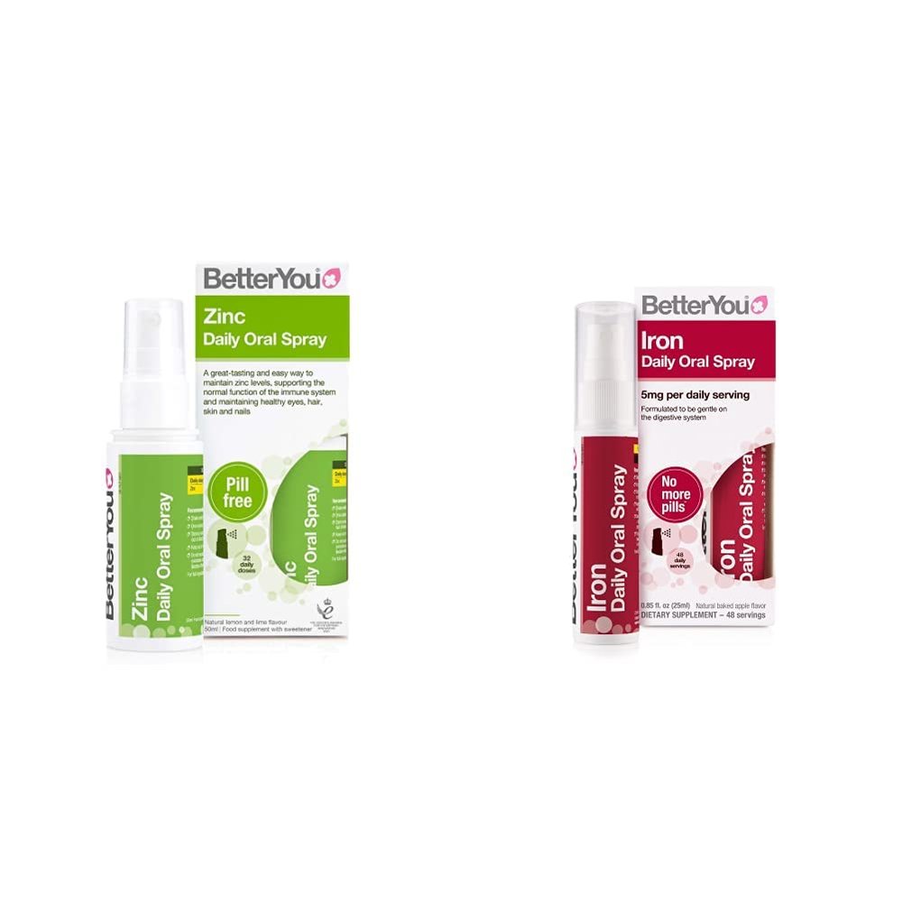 BetterYou Zinc Daily Oral Spray 50ml & BetterYou Iron Daily Oral Spray, 25ml