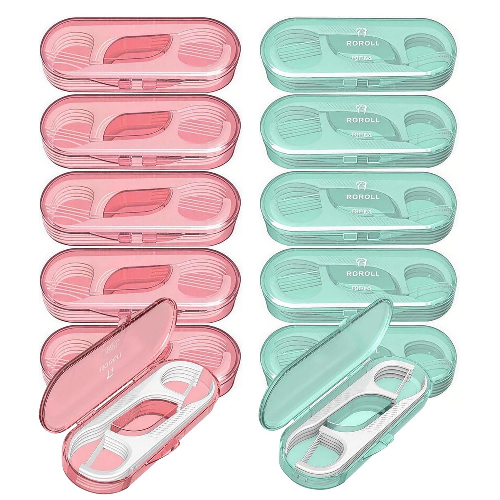 10 Pieces Holy Rose Travel Dental Floss Case-Micro Floss toothPicks-Portable Flossers Cases Contains Floss Stick 100 Count Sealed for Easy Storage (Green+Pink)