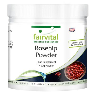 Fairvital | Rosehip Powder 400 g - 100% Pure Without additives - Natural Source of Vitamin C - 100% Vegan - Quality Tested and Highly dosed - Made in Germany