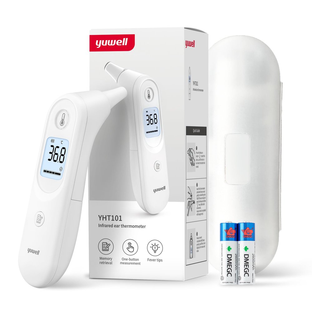 yuwell Ear Thermometer for Kids and Adult| Medical Graded, Digital Infrared Thermometer | Ideal for Home Use, High Temperature Reminder Large Display, 7 Reading Storage (YHT101)