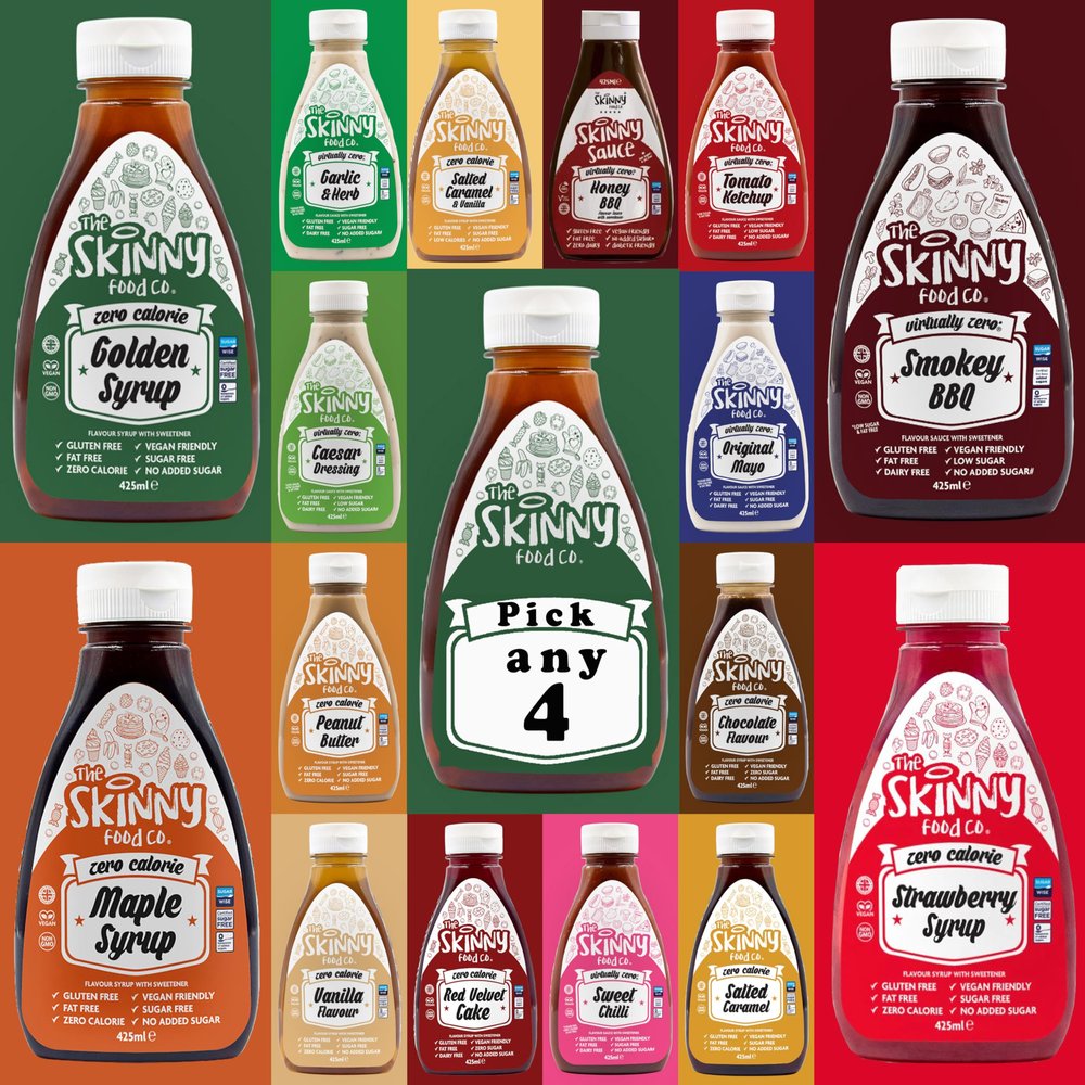 The Skinny Food Co. Sauces, Salad Dressings & Syrups Pick Any 4 Bottle Gluten Free, Low Calorie, Sugar Free - 425ml