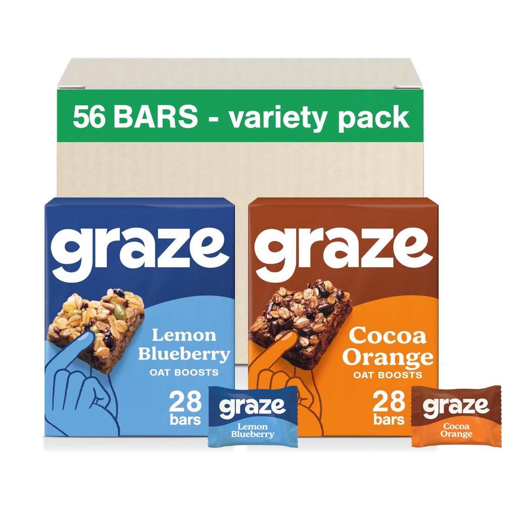 Graze - Variety box - Healthy Snacks with Cocoa orange oat bars & Lemon Blueberry oat bars - Packaging may vary - (56x30g)
