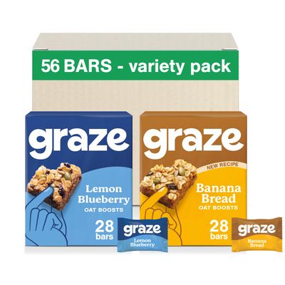 Graze - Sweets Healthier Snacks - Oats bars Selection - Banana & Blueberries & Lemon Oat & Snack bars - Packaging may vary - Box of 56 Vegan Snacks