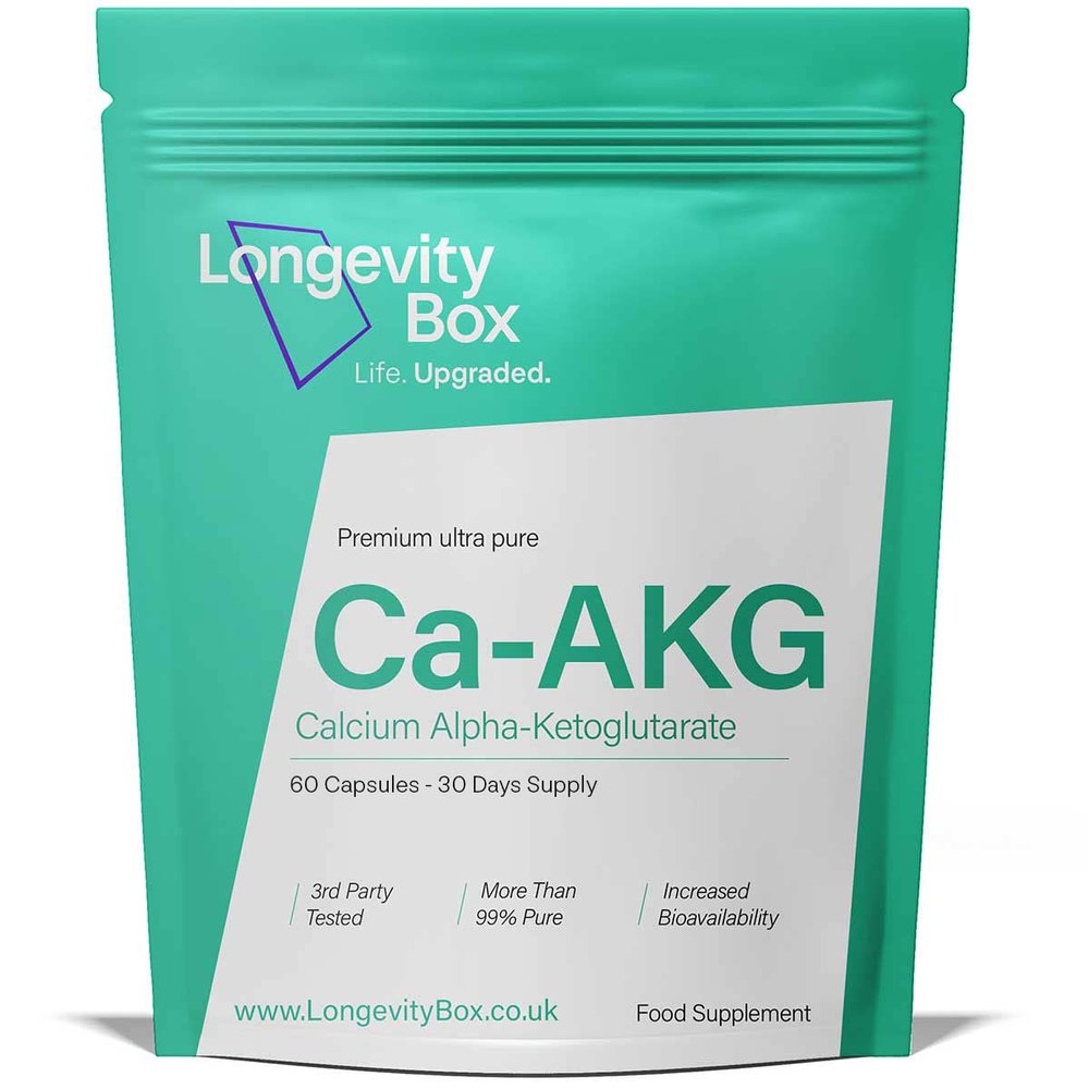 Longevity Box Pure Ca-AKG Supplement - 60 Capsules, High Strength 500mg Calcium Alpha-Ketoglutarate per Serving, Vegan & Non-GMO Ca-AKG Supplement for Vitality, Mental Focus & DNA Structure