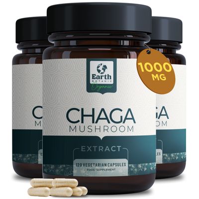 Earth BOTANIC Organic Chaga Mushroom Extract 120 Capsules|Immune and Digestive Supports- Non-GMO Supplements with Beta-Glucans