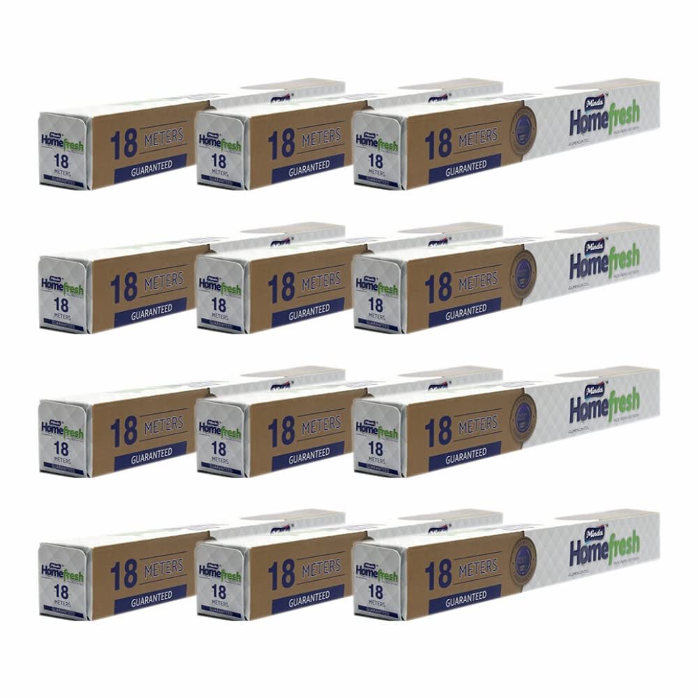 12 Rolls of 18M Aluminium Silver Foil Paper 10.5 Micron 29.5cm x 18m Foil Aluminium Sandwich Sheet Wrapping Paper Foil Wrap Food Service Catering for Grilling Baking Roasting.
