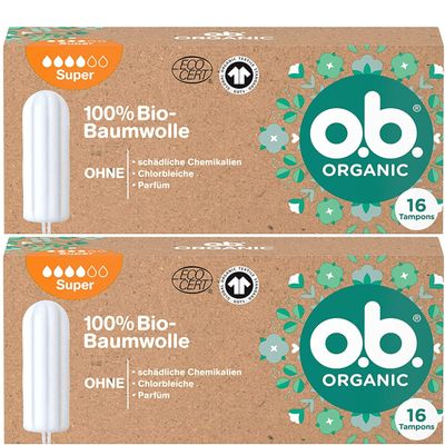 2 Packs of Tampon - O.B. Organic Normal, (16 Count) Organic Tampons for Medium to Strong Days, Made from 100% Organic Cotton for Natural Protection, Brown, 30360