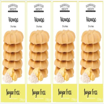 Farmhouse Biscuits, Sugar Free Viennese Shorties Cookies 150g (Pack of 4), Diabetic Friendly, Perfect for Gifting