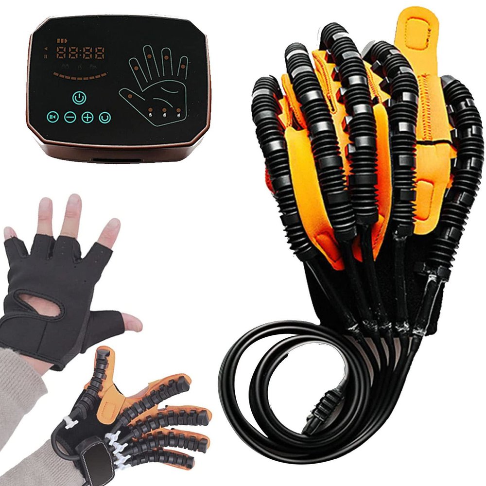 Oiyekntd Rehabilitation Robot Gloves, Hemiplegia Finger Rehabilitation Self-Training Stroke Hand Splint Assistive Gloves Training Equipment Minimize Spasticity,RightHand-L