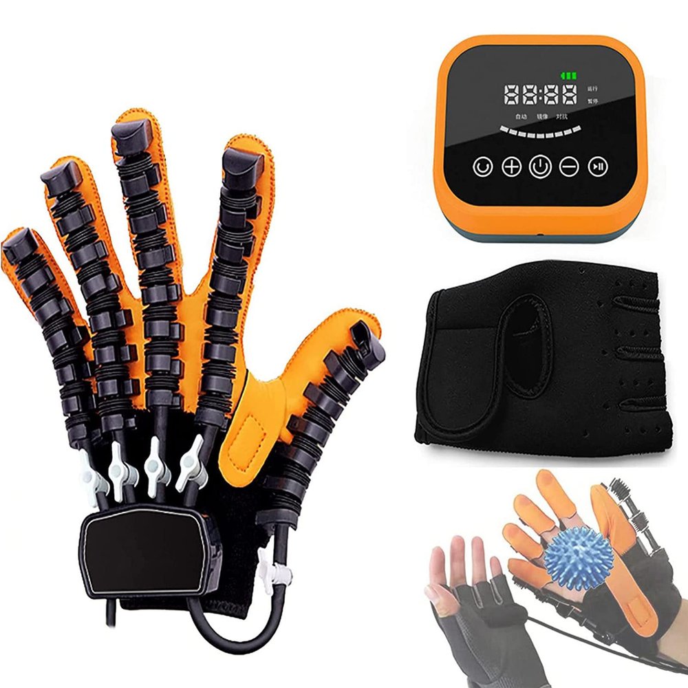 Oiyekntd Rehabilitation Robot Gloves for Stroke Hemiplegia Patients, Finger Training Hand Splint Finger Orthosis Functional Hand Splint for Long-Term Relief Minimize Spasticity,RightHand-L