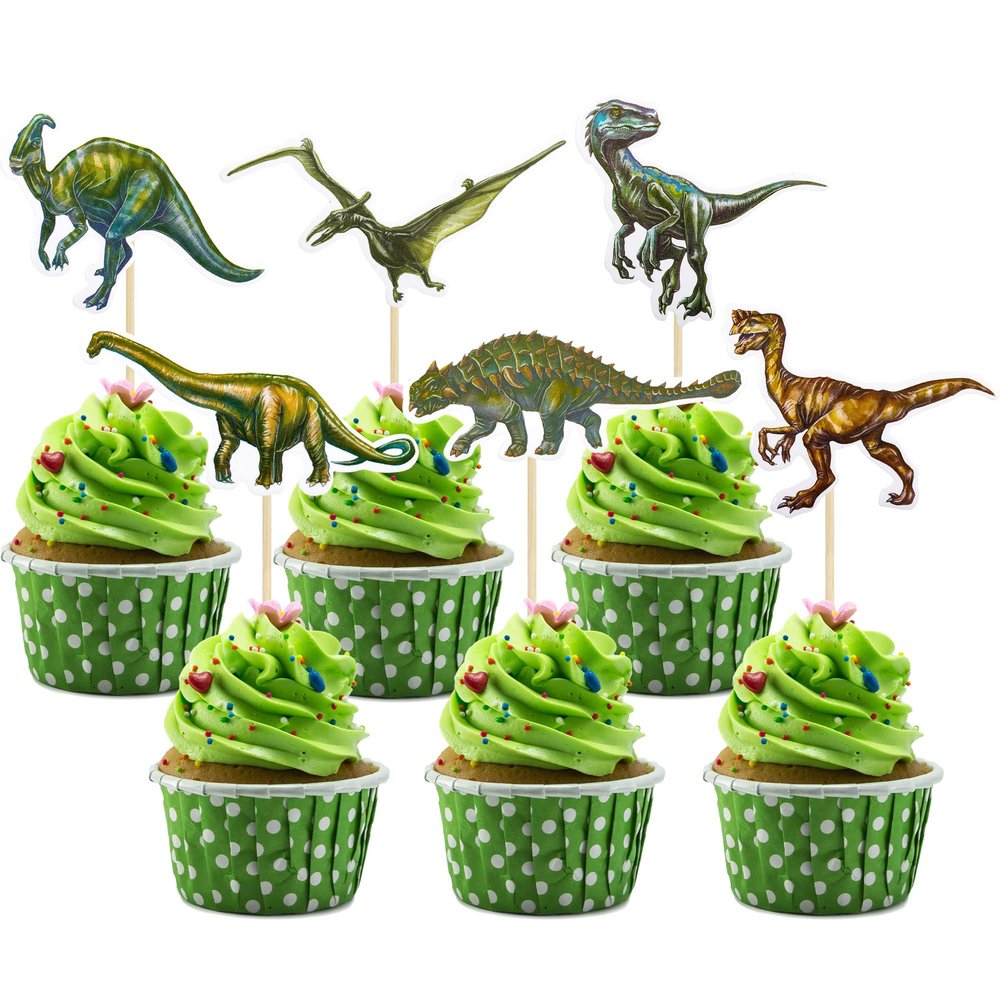 Gyufise 36Pcs Dinosaur Cupcake Toppers Roar Dinosaur Cupcake Picks Decorations for Dino Theme Baby Shower Kids Birthday Party Cake Decorations Supplies