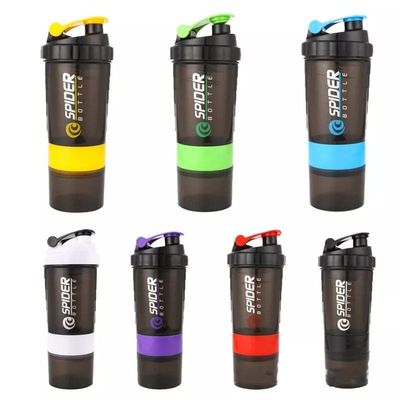 3 Layer Shaker Bottle Protein Mixing Shake Cup Sports Fitness Water Cup 550ml Scaled Plastic Water Bottles with Medicine Box (Yellow)