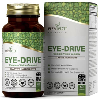 Ezyleaf Eye Supplement | Saffron, Lutein and Zeaxanthin Supplement with Bilberry, EyeBright, Natural Beta-Carotene & Goji Berry | 60 Eye-Drive Eye Vitamins - Vitamin C E A | Non-GMO & UK ISO Certified