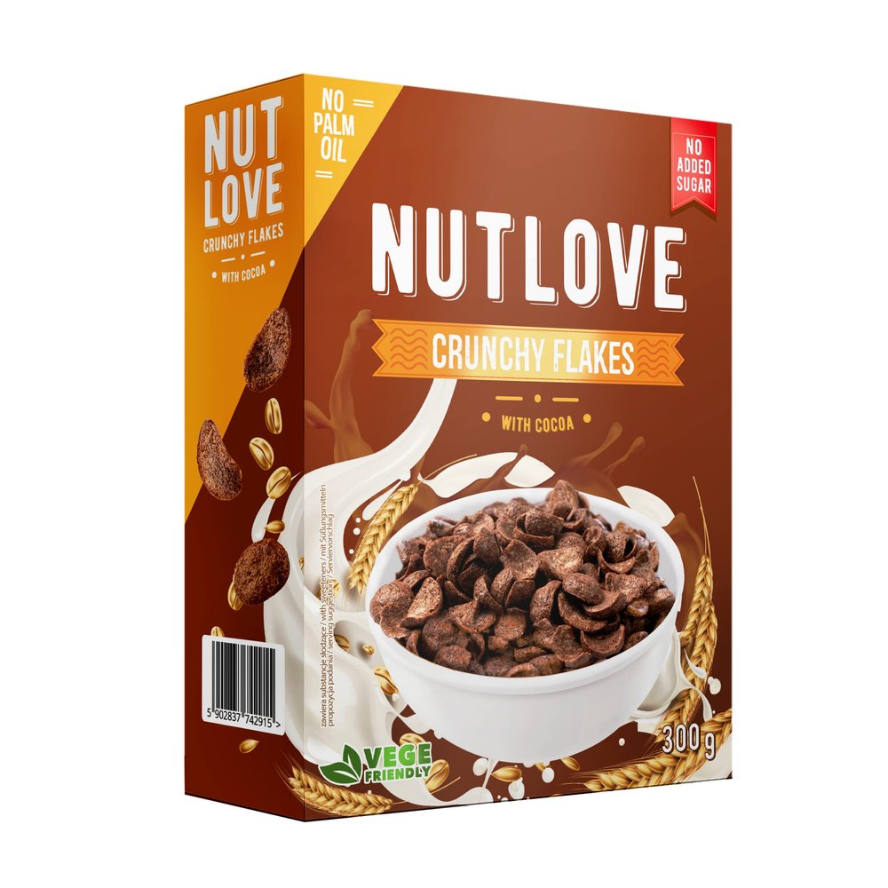 Allnutrition - Nutlove Crunchy Flakes with Cocoa - Frhstcksflocken - Flocken mit Schokogeschmack - Frhstcks-Cerealien - Gest mit Maltitol - ohne Zuckerzusatz ohne Palml - Vegan Friendly - 300g