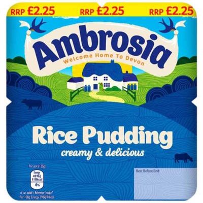 Ambrosia Rice Pudding Pots 4x125g - Case of 3 (Price Marked)
