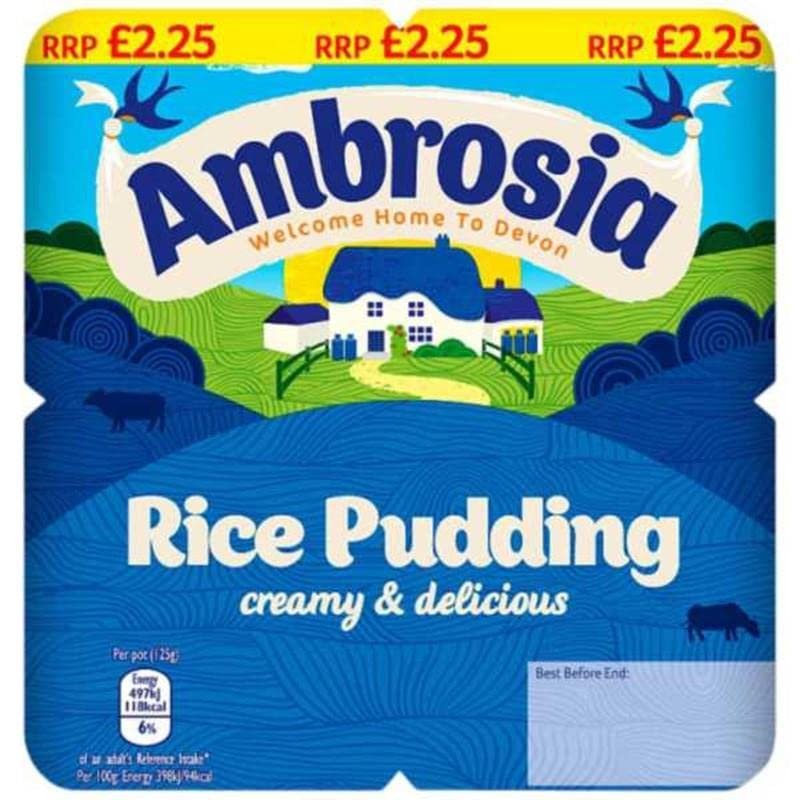 Ambrosia Rice Pudding Pots 4x125g - Case of 3 (Price Marked)
