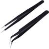 Lash Tweezers - Pack of 2 Stainless Steel Eyelash Extension Tools | Straight & Curved Tip False Lash Application (Black) view 1