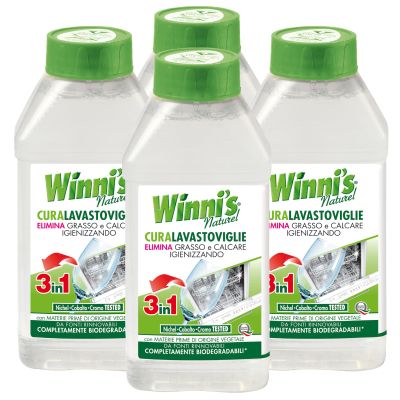 Winni's Naturel CuraDishwasher Liquid Formula 3in1 Degreaser Anti-limescale Hygenizing Hypoallergenic Raw Materials Plant Origin Fully Biodegradable - 4 Bottles of 250ml