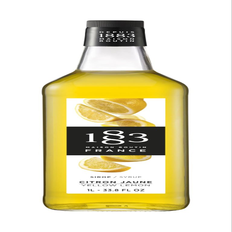 1883 Maison Routin Premium Yellow Lemon Syrup Made with Pure Cane Sugar for Cocktails, Lemonades & Mocktails - Zesty Citrus Flavour, No Preservatives - 1L Glass Bottle